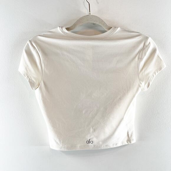 Alo Alosoft Crop Finesse Short Sleeve Tee Shirt Top White Small - Picture 5 of 5
